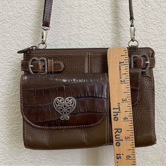 Vintage BRIGHTON Brown Olive Croc Embossed Leather Multifunction Crossbody Bag - Picture 9 of 16